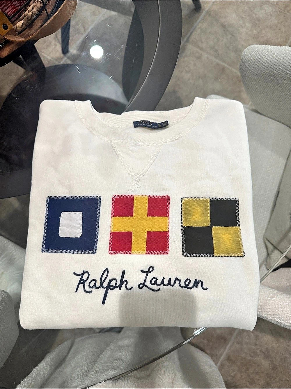 Polo Ralph Lauren Nautical Flag Patch Fleece Sweatshirt White XL